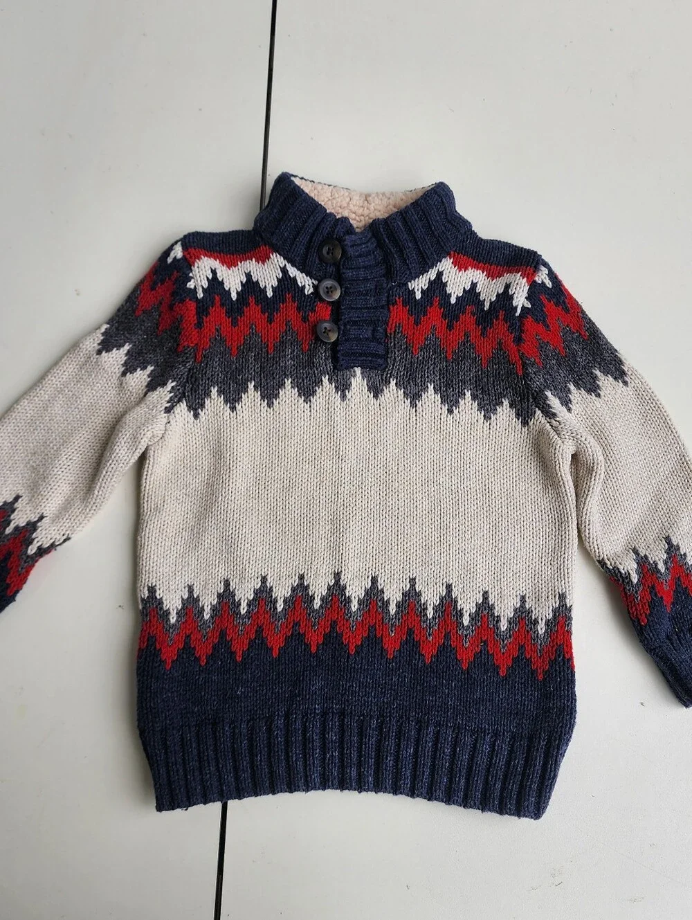 Baby Gap Toddler Red Cream Blue Mock Neck Sweater Shepra Neck Zig Zag Sz 2 Years